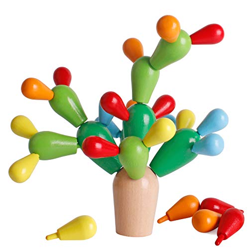 SHIERDU Wooden Stacking Rainbow Cactus Toy to Build and Stack Cactus Blocks to Balance Cactus Puzzle Fun Educational Activities for Children Aged 3-8