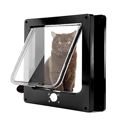 Pattepoint Cat Doors(Outer Size 8.6' x 7.5'), 4-Way Locking Cat Door for Interior Exterior Doors, Weatherproof pet Door with Magnet for Cat or Dog  16.1 inches in Girth(Black M)