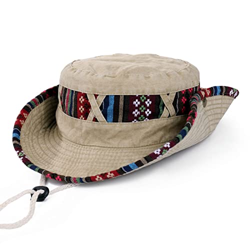 MengPa Men Summer Sun Hats Bucket Hat Beach Boonie Hat Foldable Fishsing Hat for Women (Pattern-Khaki) US3129A