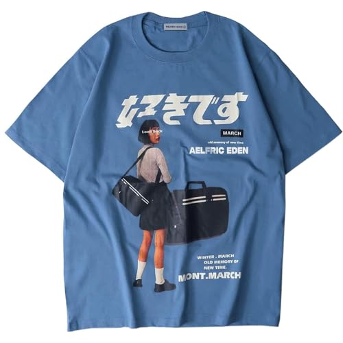 Aelfric Eden Mens Oversized Graphic Tee Summer Unisex Hipster Printed Casual Harajuku Top Tshirt A-Blue