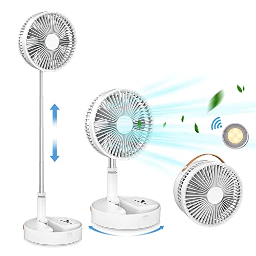 Portable Oscillating Standing Fan with Remote Controller, 4 Speed 8' Foldable Desk Fan, 7200mAh Rechargeable Battery Powered Pedestal Fan for Camping, Adjustable Height Great for Office Home Outdoor