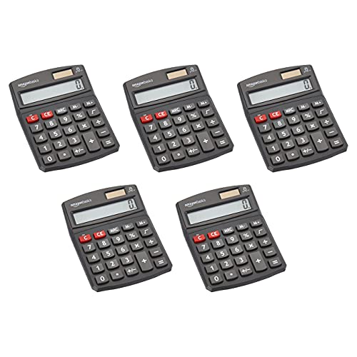 Amazon Basics LCD 8-Digit Desktop Calculator, Black - 5 Pack