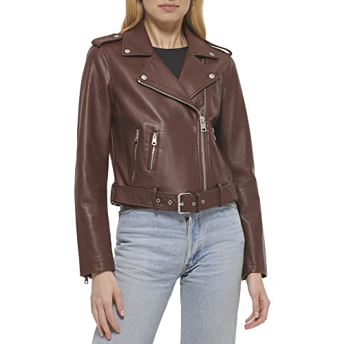 Levi's Women's The Belted Faux Leather Moto Jacket (Regular & Plus Size), Chocolate Brown, Medium