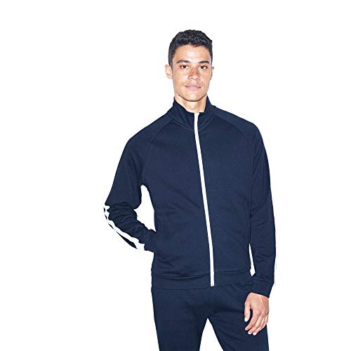 American Apparel Men's Interlock Long Sleeve Track Jacket, Navy/White, Medium