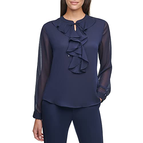 Tommy Hilfiger Long Sleeve Ruffle Front Blouse Midnight MD (US 8-10)