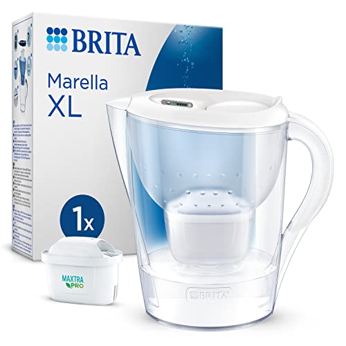 BRITA Caraffa Filtrante Marella XL Bianca (3.5L) incl. 1 Filtro MAXTRA PRO All-in-1 Adatta alla Porta del Frigorifero con Memo Digitale e Coperchio Ribaltabile, ora in Confezione Smart Box Sostenibile