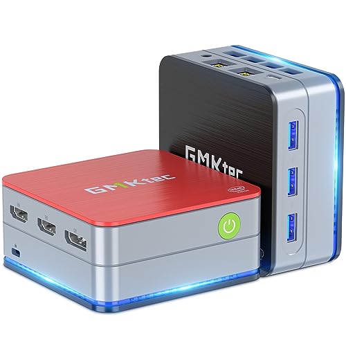 GMKtec Mini PC N100, Dual LAN Windows 11 Pro Intel N100 (3.4GHz) 4C/4T, Desktop Computer 12GB DDR5 128GB Hard Drive, Micro PC 4K, Triple Display, WiFi6, BT5.2, Energy Efficient Red/Black