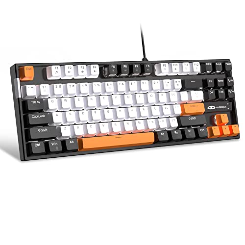 MageGee 75% Mechanical Gaming Keyboard with Yellow Switch, LED White Backlit Keyboard, 87 Keys Compact TKL Wired Computer Keyboard for Windows Laptop PC Gamer - White/Black