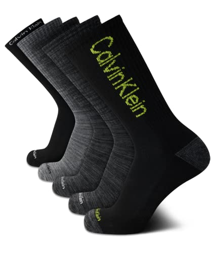 Calvin Klein Men's Crew Socks - 5 Pairs Performance Cushion Comfort Crew Socks - Breathable Athletic Socks for Men (7-12), Size 7-12, Grey Assorted