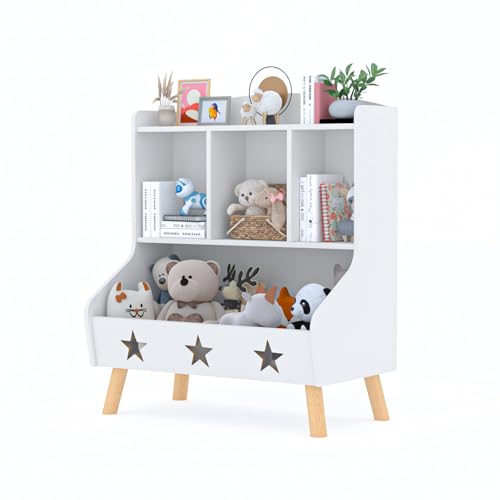 Arbuxzuy Kids Bookshelf and Children's Toy Storage Organizer 3 Floors Wooden Open Storage Bookcase,Baby Bookcase and Toy Display Organizer,Suitable for Kindergarten,Playroom,Bedroom,Family(White)