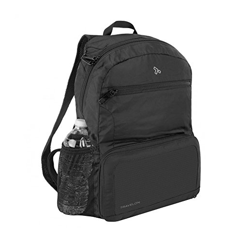 Travelon Anti-theft Packable Backpack, Black, Open 10.5 x 17 x 6 Packed 10.5 x 6 x 1