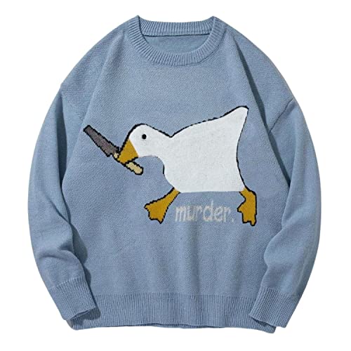 Aelfric Eden Mens Fashion Ducks Cartoon Sweaters Unisex Oversized Jumper Long Sleeve Casual Sweater Retro Couple Top