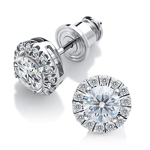 Ladylike Moissanite Halo Earrings 1.0ct 925 Sterling Silver Moissanite Stud Earring D Color VVS1 18K White Gold Plated Women's Stud Earrings