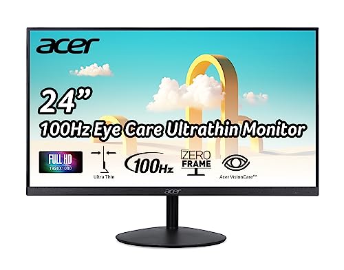 Acer SB242Y Hbi 23.8' Full HD (1920 x 1080) Zero-Frame Gaming Office Monitor | AMD FreeSync Technology | Ultra-Thin Stylish Design | 100Hz | 1ms (VRB) | Low Blue Light | Tilt | HDMI & VGA Ports