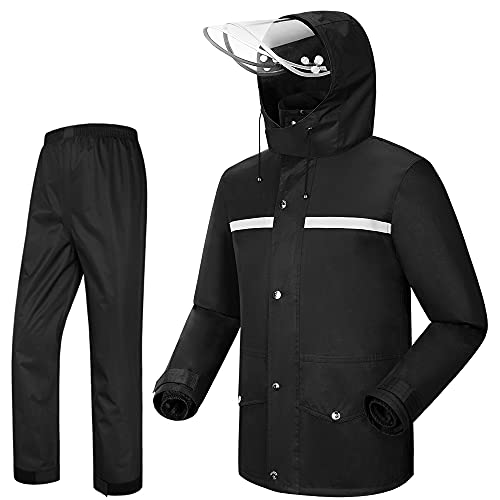 iCreek Rain Suit Waterproof Jacket and Trouser Suit Raincoat for Men and Women Outdoor All-Sport Breathable Anti-storm (M-USA, Black)