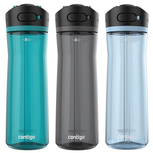 Contigo AUTOSPOUT Water Bottle, 24 oz, Leakproof Design, Juniper/Sake/Glacier, 3-Pack