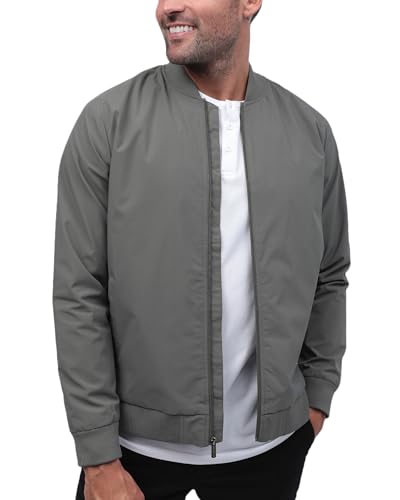 INTO THE AM Bomber Jacket - Lightweight Slim Fit Windbreaker Jacket with Pockets for Men (Dark Grey, Large)