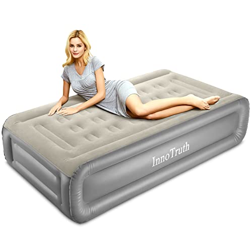 InnoTruth Raised Air Mattress with Built-in Pump, Elevated Inflatable Mattress with Carrying Bag for Home and Camping, Twin Size Blow Up Bed, Gray, Twin (78'x40'x18')