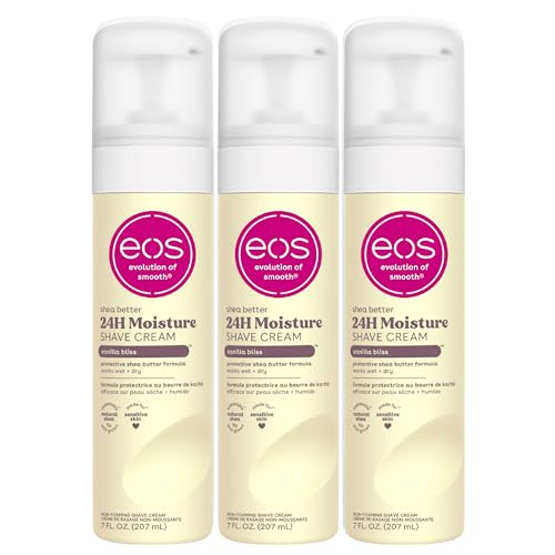 eos Shea Better Shaving Cream for Women- Vanilla Bliss, 24-Hour Hydration, Skin Care & Lotion with Shea Butter, 7 fl oz, 3-Pack