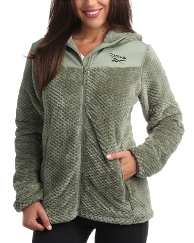 Reebok Women's Fleece Zip Up Jacket - Warm Snow Fleece Winter Jacket with Hood - Insulated Winter Jackets for Women (S-XL), Size Small, Sage