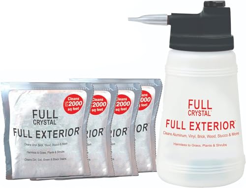 Full Exterior Kit - Bottle, Lid with Hose Attachment and Four 4 oz. Crystal Powder Outdoor Cleaner : Non-Toxic, No Scrub, No Rinse Cleaning Kit - Shipped Product Packaging May Vary