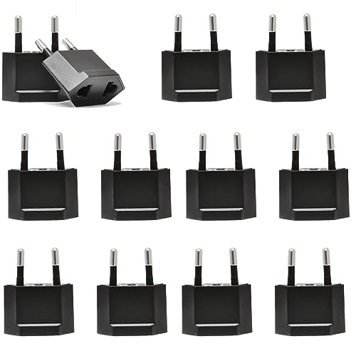 Ceptics USA, Canada to European Plug Adapter - Type C Adapter compatible in Europe, Canada to European travel plug adapter Ideal for Phones, Camera & More - CE Certified - RoHS Compliant - 12 Pack