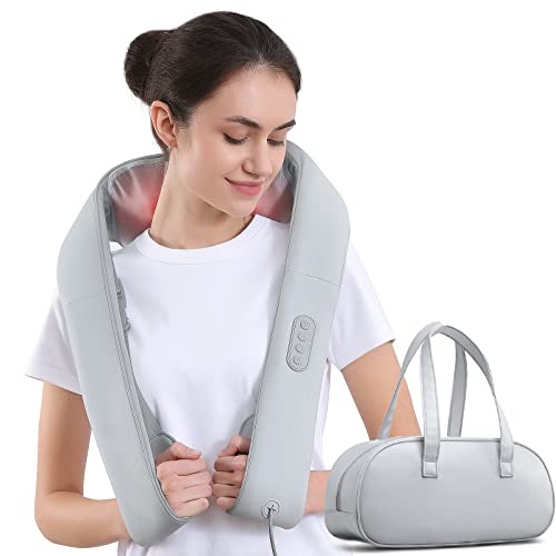 Back Massager with Adjustable Heat and Straps, Shiatsu Neck Massagers Deep Tissue Kneading for Shoulder Muscle Pain Relax Relief, Birthday Gifts, Carrying Bag