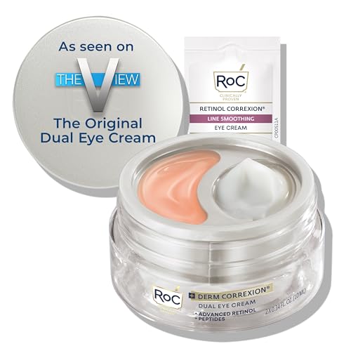 RoC Derm Correxion Dual Eye Cream with Advanced Retinol + Peptides for Puffy Eyes and Dark Circles, (.68 oz) with Retinol Eye Cream Packette