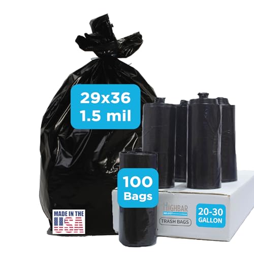 Black Trash Bag, Heavy Duty 20-30 Gallon Bag for Kitchen and Bathroom, Unscented, 1.5 Mil, Commercial Coreless Rolls, Can Liner 29 x 36, Office/Industrial Use, Easy-to-Use, 100 Ct