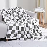 Kaisa Weighted Blanket 15 lbs Queen Size, Soft Cozy Flannel Weighted Blankets for Adults, Ultra Fuzzy Mosaic Print Gray Checkered Heavy Blankets for Pressure Relief, Gray, 60'x80'