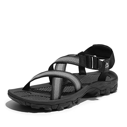 NORTIV 8 Men's Sandals Lightweight Hiking Water Beach Open Toe Athletic Sport Fisherman Non-Slip Sandals for Outdoor SNAS2314M Black/Grey Size 10