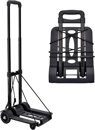 Lougnee Folding Hand Truck 2 Wheels Fold Up Hand Cart with Elastic Ropes, Portable Foldable Capacity Heavy Duty Luggage Cart, Utility Dolly Platform Cart for Car House Office Moving