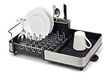 Joseph Joseph Extendable Dish Drying Rack with Dual Parts - Stainless Steel, Non-Scratch, Movable Utensil Drainer & Drainage Spout, Gray