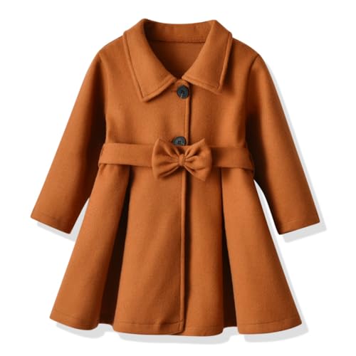 USKIDKK Toddler Baby Girl Clothes Jacket Coat Long Sleeve Solid Color Buttons Dress Coat Fall Winter Outfit (Brown,5-6T)