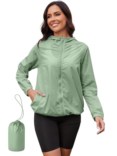 PITINAN Rain Coat for Women Waterproof Rain Jacket Womens Hiking Rain Jacket Women Packable Lightweight Waterproof with Hood Raincoat Windbreaker With Pockets For Outdoor Green M