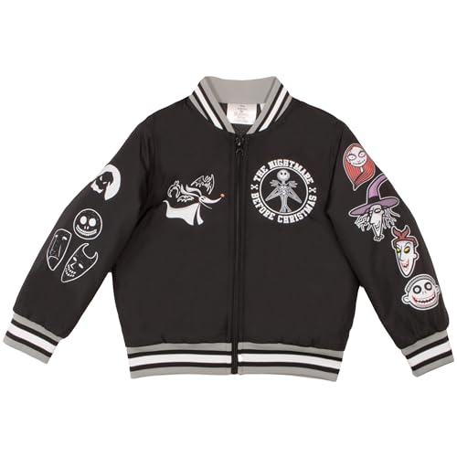 Disney Nightmare Before Christmas Varsity Bomber Jackets for Boys Jack Skellington Graphic Logo Casual Fashion Coats for Kids (Black Size 6/7)