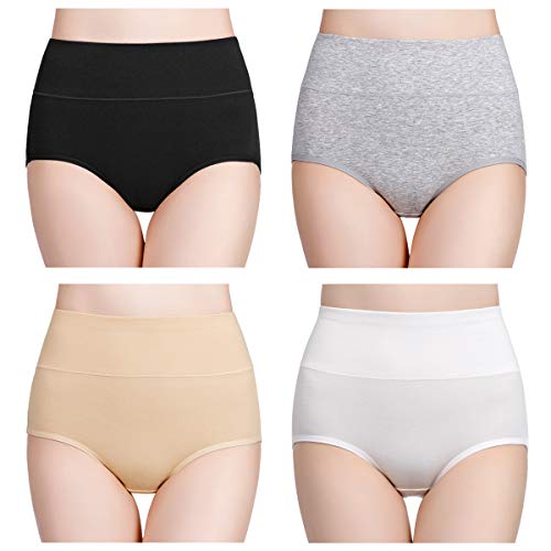 wirarpa Women's Cotton Postpartum Underwear High Waisted Ladies Panties Full Coverage Briefs 4 Pack Assorted Small