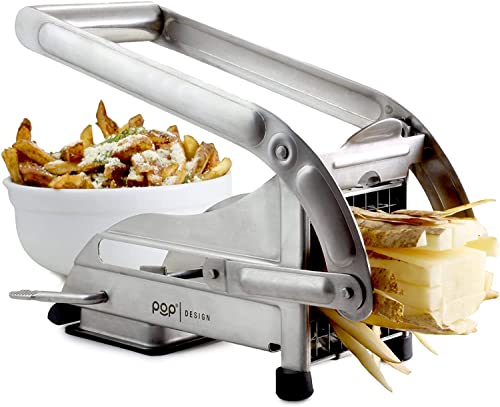 POP AirFry Mate, Commercial Grade Stainless Steel French Fry Cutter, Vegetable and Potato Slicer, 2 Blade Sizes, Non-Slip Suction Base, Perfect for Air Fryer (Not for Sweet Potatoes)