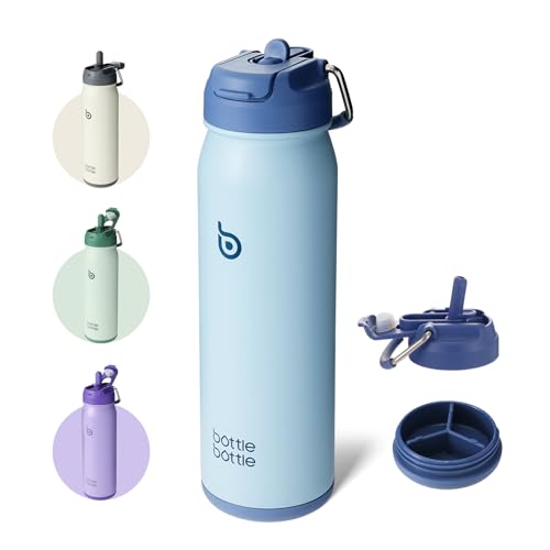 BOTTLE BOTTLE 24 oz sports water bottle stainless steel insulated water bottle with straw and pills holder (blue)