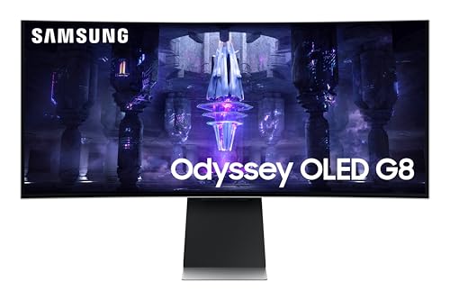 SAMSUNG 34' Odyssey G85SB Series QD-OLED Ultra WQHD Curved Gaming Monitor, 175Hz, 0.03ms, DisplayHDR True Black 400, AMD FreeSync Premium Pro, Advanced Game Streaming, LS34BG850SNXZA, 2023