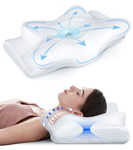 Emircey Adjustable Neck Pillows for Pain Relief Sleeping, Hollow, Contour and Odorless, Cervical Memory Foam, Orthopedic Bed Pillow Support for Side Back Stomach Sleeper