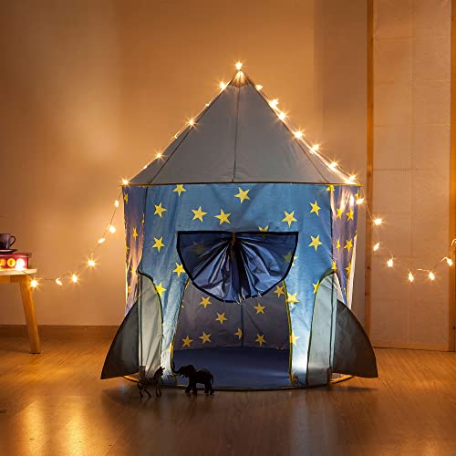 Rocket Ship Play Tent for Boys Foldable Pop Up Tents for Indoor/Outdoor 3/4/5/6/7/8/9 Year Old Kids Toys