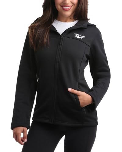 Reebok Women's Jacket - Windproof Woven Softshell Jacket with Hood for Running, Hiking - Lightweight Jackets for Women (S-XL), Size Medium, Black