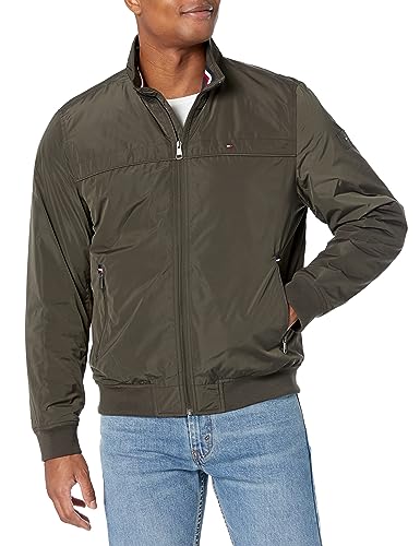 Tommy Hilfiger Men's Performance Faux Memory Bomber Jacket, Army Green Filled, Large