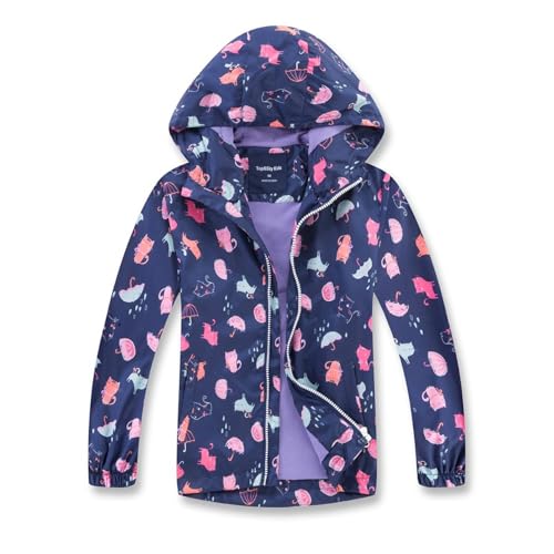 MGEOY Girls Rain Jacket Lightweight Waterproof Hooded Cotton Lined Rain Coat Windbreaker for Kids Blue 5/6