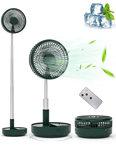 Primevolve Portable Oscillating Standing Fan,Rechargeable Battery Operated USB Floor Table Desk Fan with Remote, 4 Speed Settings Pedestal Fans for Bedroom Office Camping Fishing Travel Green 7.7'