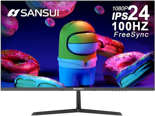 SANSUI Monitor 24 inch 100Hz IPS 1080P Computer Monitor HDMI VGA HDR Tilt Adjustable/VESA Compatible, for Game and Office (ES-24X3AL HDMI Cable Included)