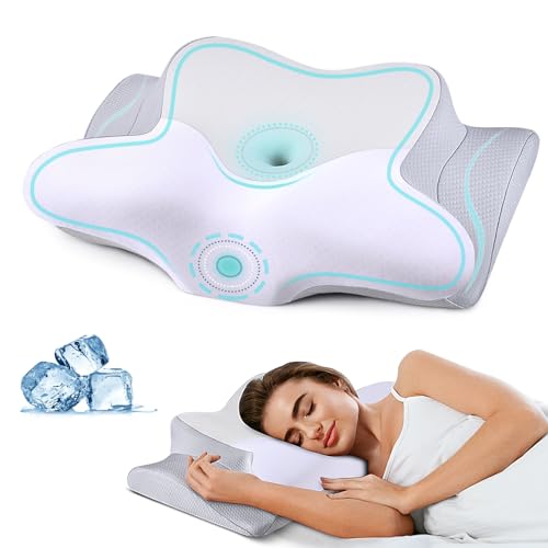 Cervical Pillow for Neck Pain Relief, Cooling Contour Memory Foam Pillows for Neck Support Odorless Ergonomic Neck Pillow Adjustable Orthopedic Bed Pillow for Side Back Stomach Sleeper with Pillowcase