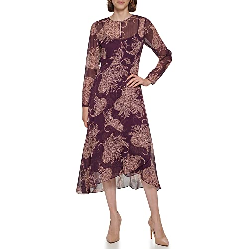 TOMMY HILFIGER Womens Dress fit & Flare,Aubergine/Ivory,6