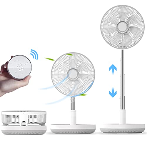 Pedestal Fan,12' Portable Foldable Oscillating Standing Fan with Remote,Lamp,Timer,Rechargeable Quite Cordless Intelligent Temperature Control Fan for Bedroom Home Office,Height Adjustable 10 Speed